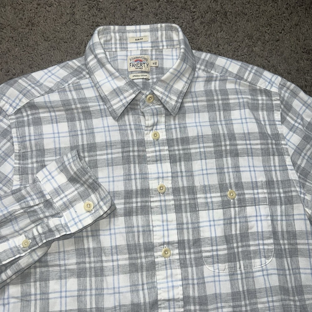 Faherty Shirt Mens Medium Gray Plaid  Flannel Regular Fit Preppy Classy